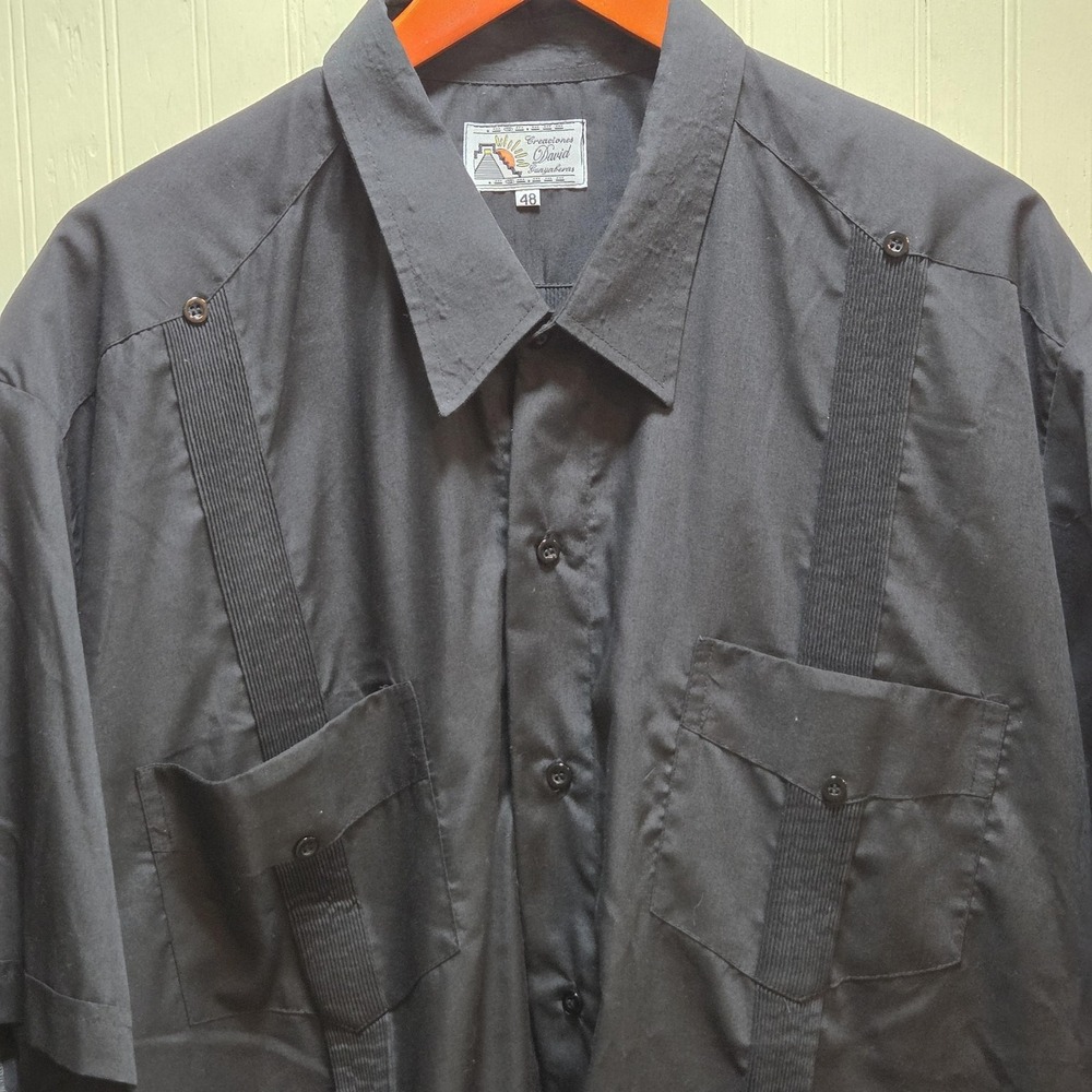 Creaciones David Shirt Mens 48 Black Short Sleeve Guayabera Button Up Casual